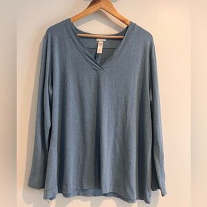 Hanro V-Neck Slate Blue Long Sleeve Top Loungewear Tunic Luxury Comfortable XL